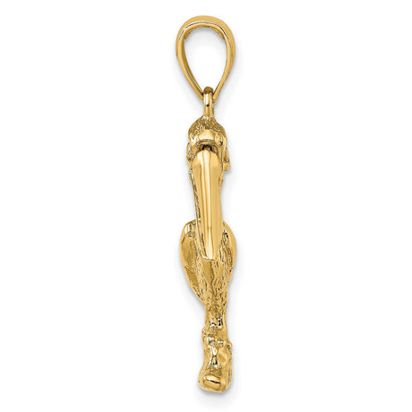 14k Yellow Gold Pelican Pendant with Detailed Bird on Rock, Nautical Coastal Charm
