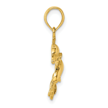 14k Yellow Gold Dolphin Pendant with Two Jumping Dolphins, Nautical Ocean Theme Charm