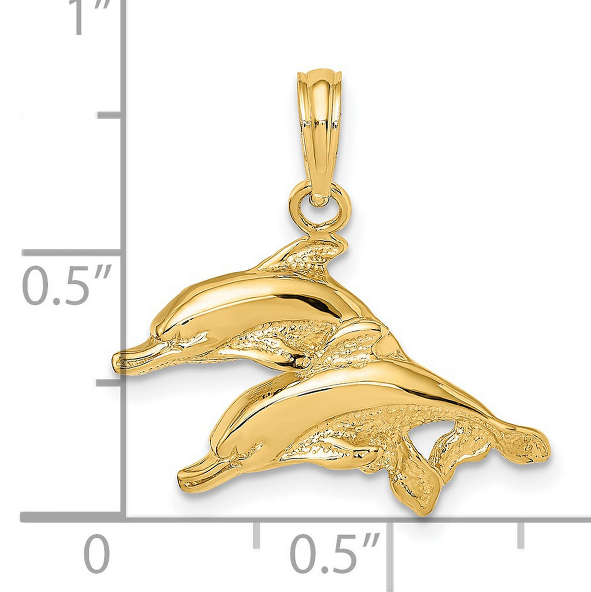 14k Yellow Gold Dolphin Pendant with Two Dolphins in Motion, Nautical Ocean Charm