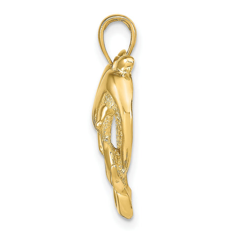 14k Yellow Gold Dolphin Heart Pendant with Two Dolphins Forming Heart Shape, Ocean Theme Jewelry