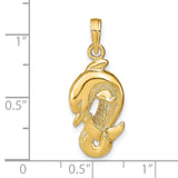 14k Yellow Gold Dolphin Pendant, Curved Design, Ocean Animal Theme Jewelry