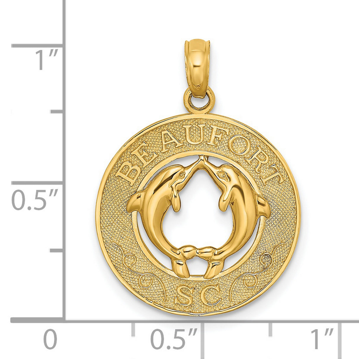 14k Yellow Gold Dolphin Heart Pendant with Beaufort SC Engraving, Coastal Marine Life Charm