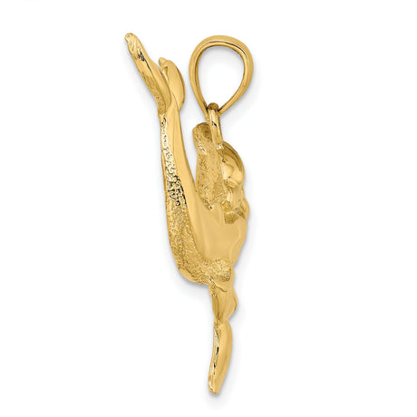 14k Yellow Gold Dolphin Pendant with Twin Intertwined Dolphins, Nautical Ocean Theme