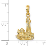 14k Yellow Gold Pendant with Lighthouse, Coastal Scene and Waves , Nautical Marine Charm