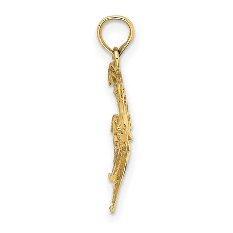14k Yellow Gold Angelfish Pendant with Openwork Design, Nautical Marine Life Charm for Women