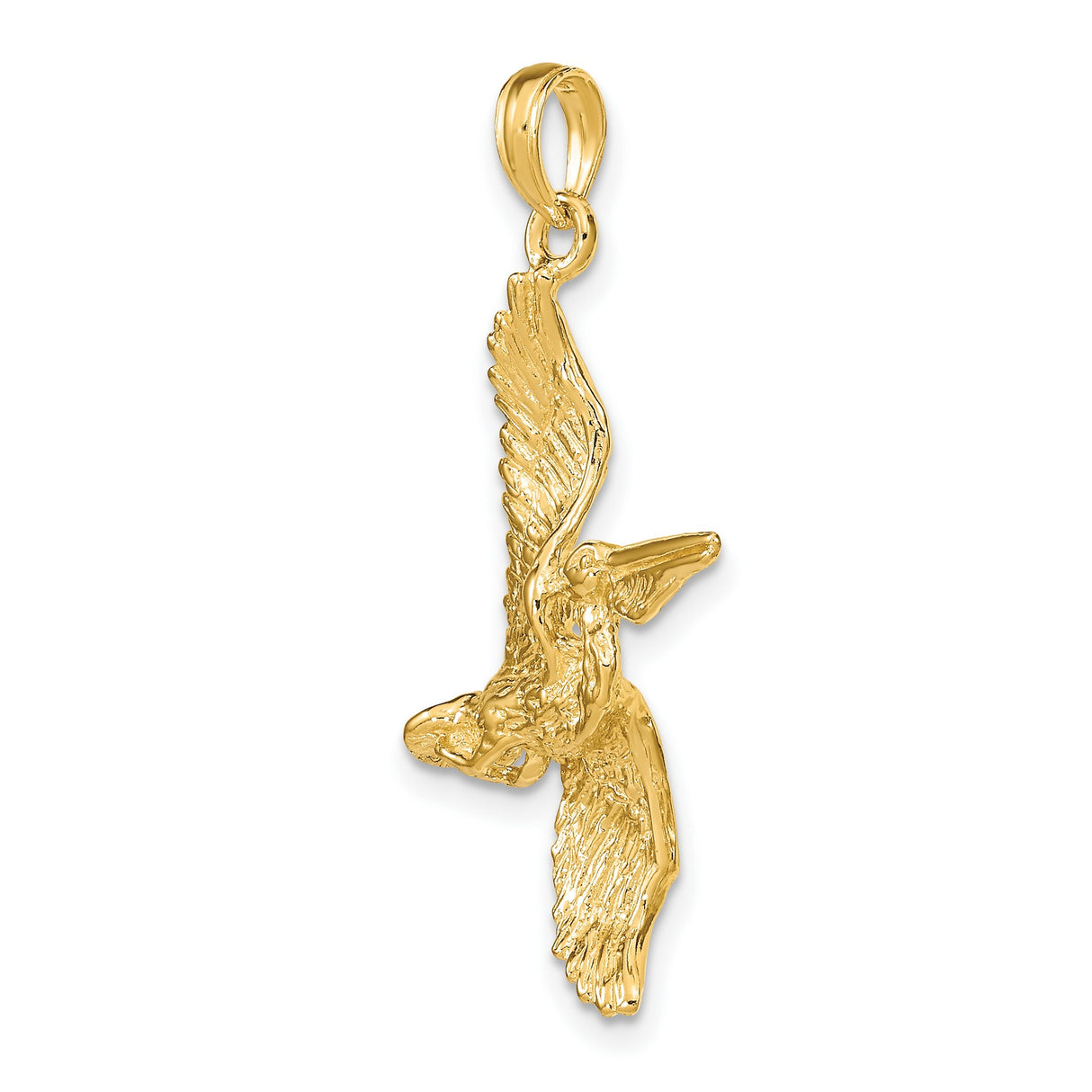 14k Yellow Gold Pelican Pendant with Flying Bird Design, Coastal Wildlife Charm