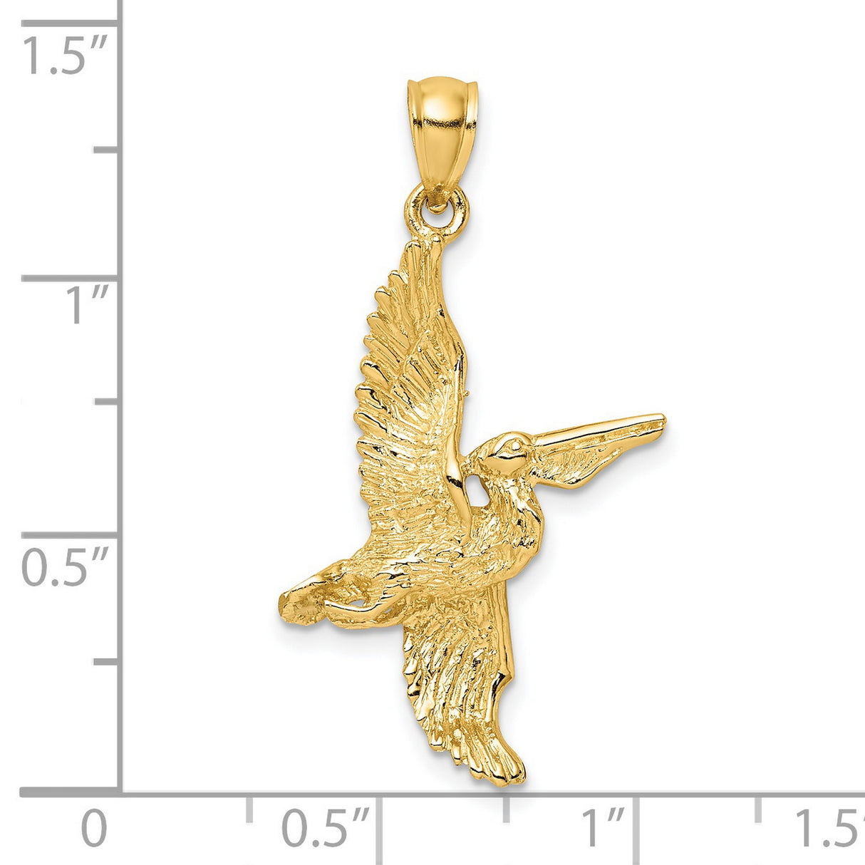 14k Yellow Gold Pelican Pendant with Flying Bird Design, Coastal Wildlife Charm