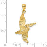 14k Yellow Gold Pelican Pendant with Flying Bird Design, Coastal Wildlife Charm