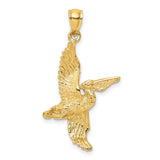 14k Yellow Gold Pelican Pendant with Flying Bird Design, Coastal Wildlife Charm