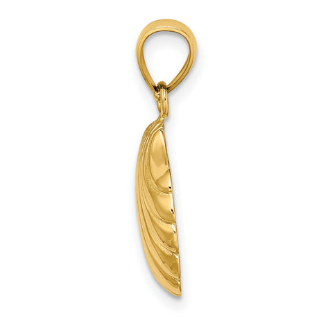 14k Yellow Gold Scallop Shell Pendant, Religious Symbolic Charm for Women