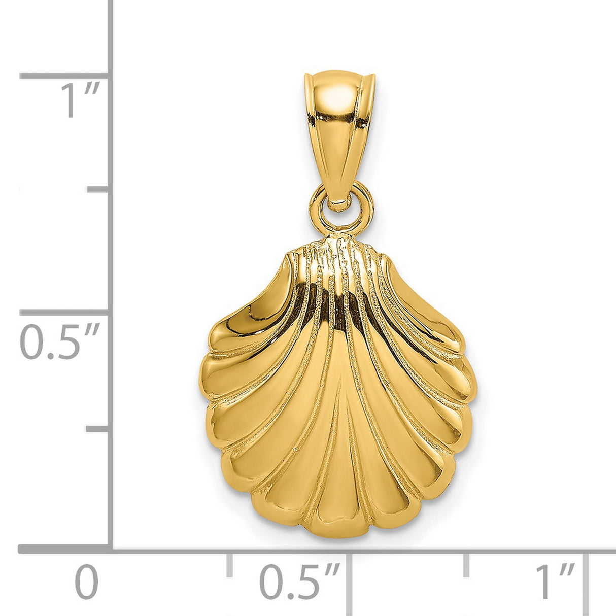 14k Yellow Gold Scallop Shell Pendant, Religious Symbolic Charm for Women