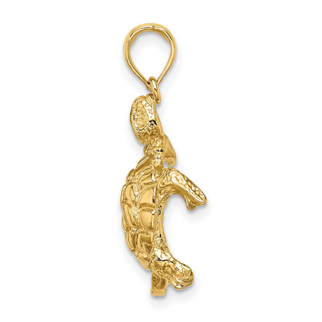 14k Yellow Gold Sea Turtle Pendant with Detailed Design, Ocean Theme, Symbol of Longevity and Protection
