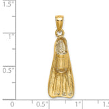 14k Yellow Gold Scuba Diving Fin Pendant, Nautical Charm for Ocean Adventure Lovers