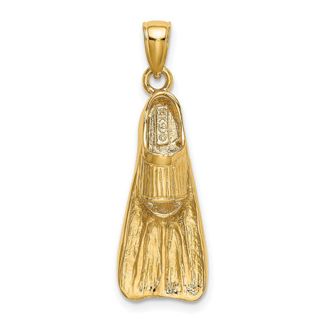 14k Yellow Gold Scuba Diving Fin Pendant, Nautical Charm for Ocean Adventure Lovers