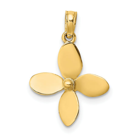 14k Yellow Gold Flower Pendant, Four Petal Botanical Charm, Feminine Minimalist Design