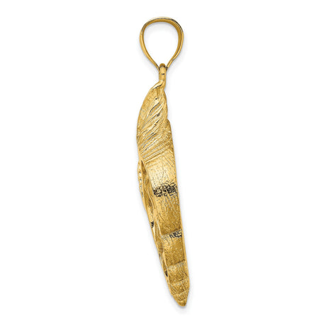 14k Yellow Gold Conch Shell Pendant, Textured and Polished Nautical Sea Shell Design
