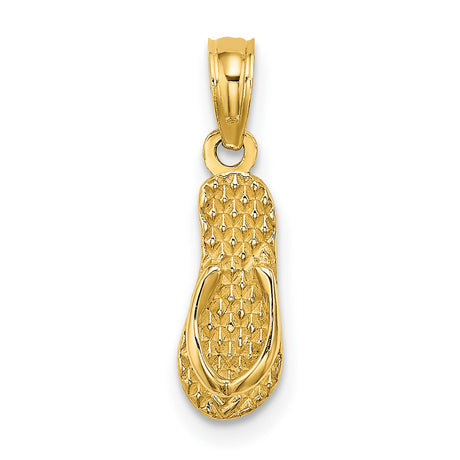 14k Yellow Gold Flip Flop Sandal Pendant, Coastal Vacation Style Charm for Women or Unisex Wear