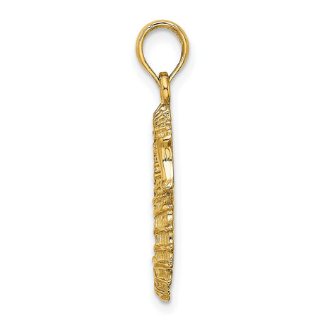 14k Yellow Gold Seahorse Pendant, Textured Nautical Design, Ocean-Inspired Coastal Style