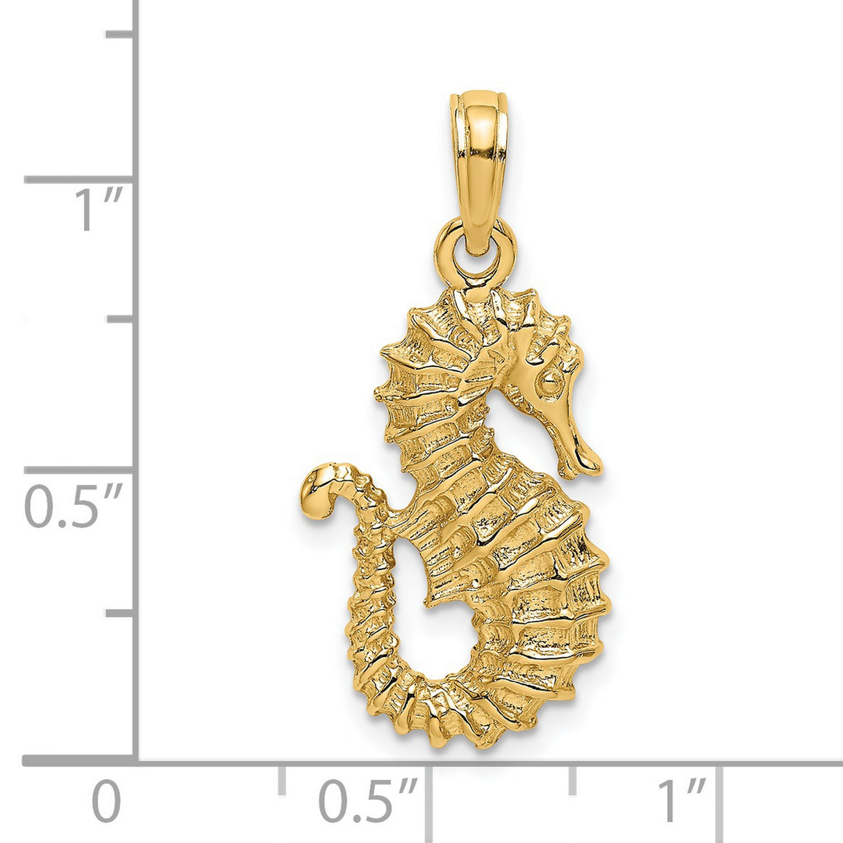 14k Yellow Gold Seahorse Pendant, Textured Nautical Design, Ocean-Inspired Coastal Style