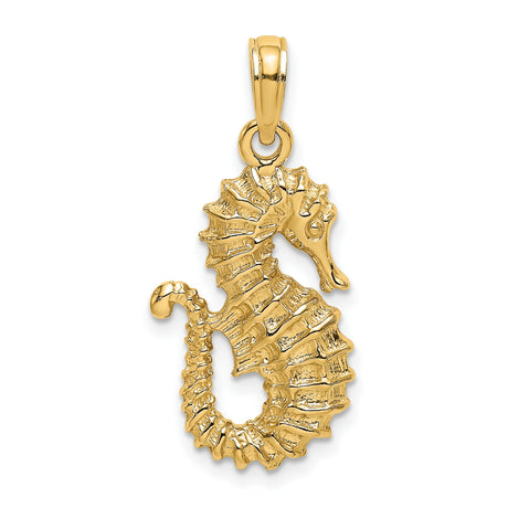 14k Yellow Gold Seahorse Pendant, Textured Nautical Design, Ocean-Inspired Coastal Style