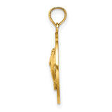 14k Yellow Gold Dolphin Pendant, Circle Charm with Two Dolphins, Nautical Ocean Theme
