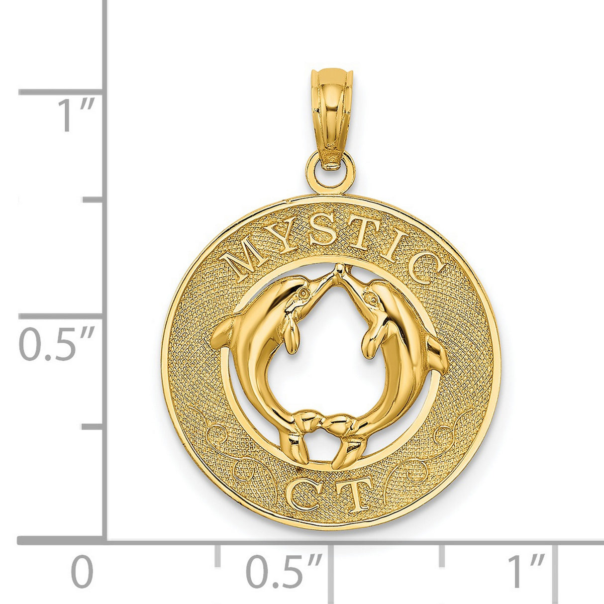 14k Yellow Gold Dolphin Pendant, Circle Charm with Two Dolphins, Nautical Ocean Theme