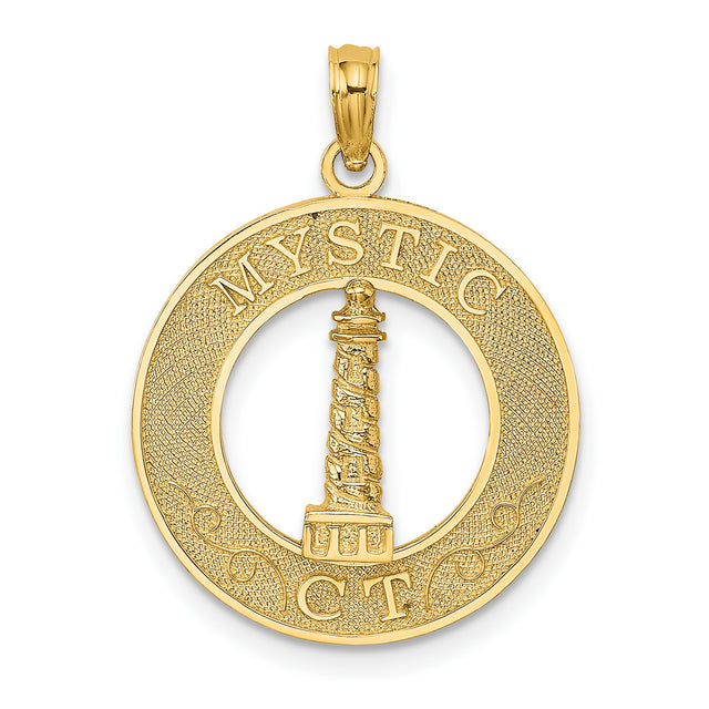 14k Yellow Gold Lighthouse Pendant with Coastal Design, Nautical Maritime Charm