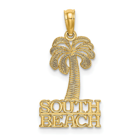 14k Yellow Gold Palm Tree Pendant, Tropical Vacation Charm, South Beach Miami Jewelry