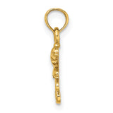 14k Yellow Gold Dolphin Pendant with Double Dolphin and Ocean Wave Design