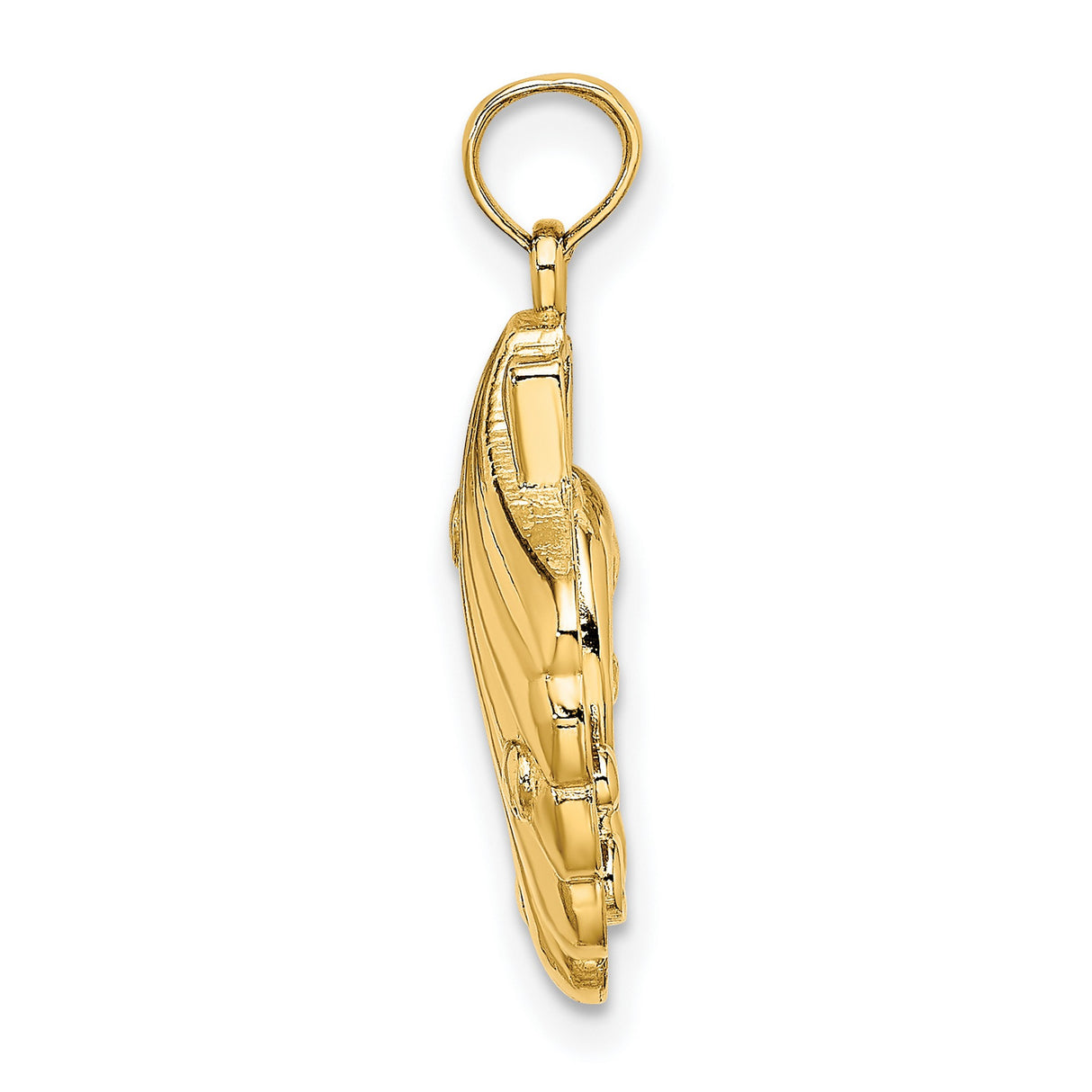 14k Yellow Gold Dolphin Pendant with Jumping Dolphins and Scallop Shell Ocean Theme