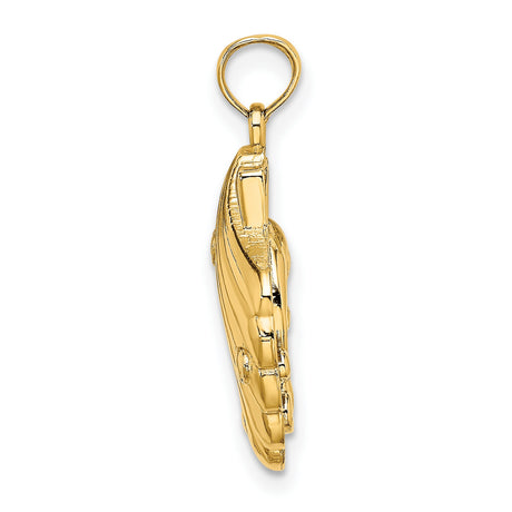 14k Yellow Gold Dolphin Pendant with Jumping Dolphins and Scallop Shell Ocean Theme