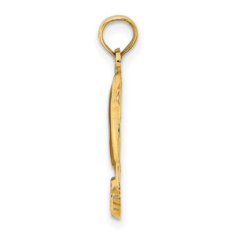 14k Yellow Gold Dolphin Pendant, Two Dolphins Forming Circle with Jamaica Word, Ocean Theme Charm