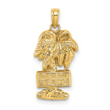 MIAMI BEACH Palm Trees Charm Pendant in Real 14k Yellow Gold