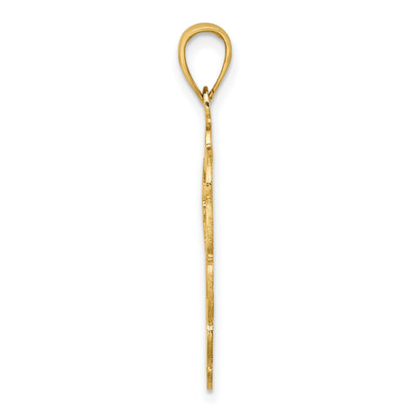 14k Yellow Gold Pelican Pendant with Bird on Branch in Ornate Circle Frame