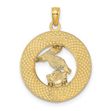 14k Yellow Gold Pendant, Pelican on Piling Design, Lauderdale by the Sea Coastal Theme