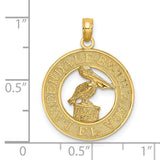 14k Yellow Gold Pendant, Pelican on Piling Design, Lauderdale by the Sea Coastal Theme