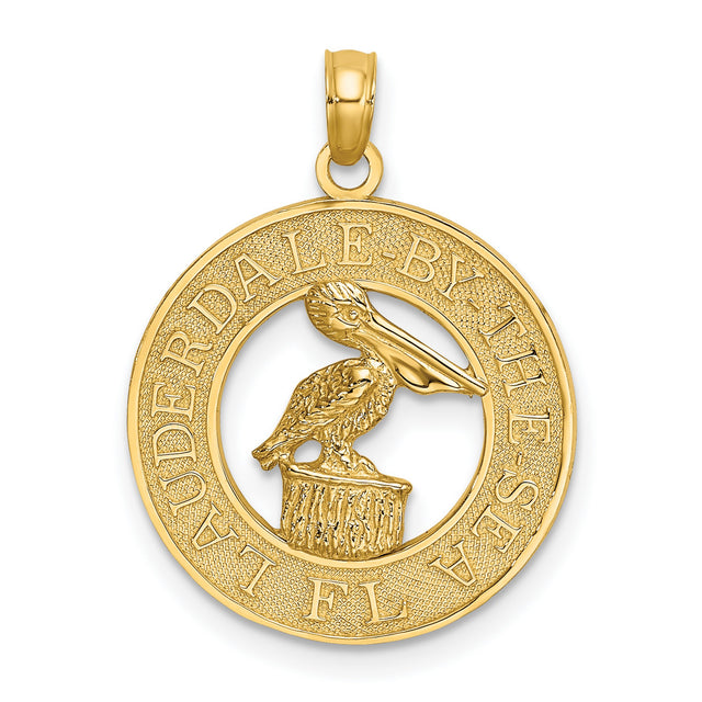 14k Yellow Gold Pendant, Pelican on Piling Design, Lauderdale by the Sea Coastal Theme