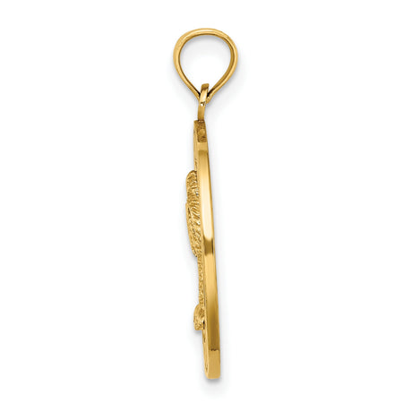 14k Yellow Gold Round Pendant with Siesta Key Florida Palm Tree Design