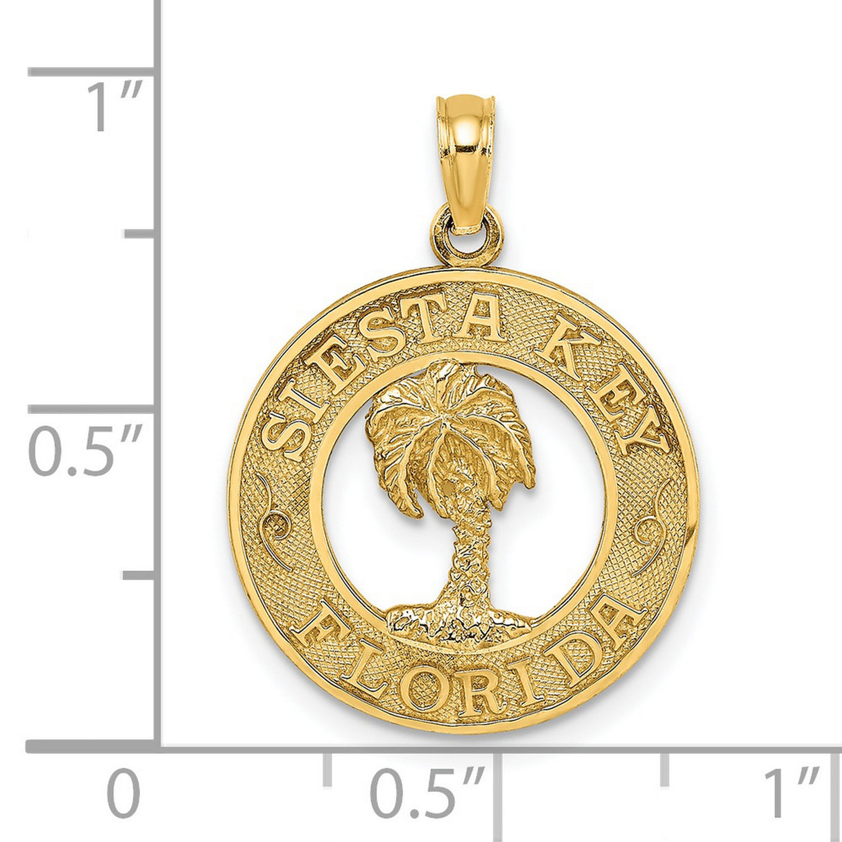 14k Yellow Gold Round Pendant with Siesta Key Florida Palm Tree Design