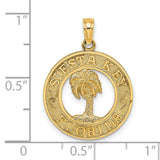 14k Yellow Gold Round Pendant with Siesta Key Florida Palm Tree Design
