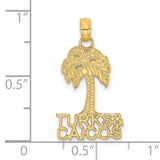 14k Yellow Gold Palm Tree Pendant with Turks and Caicos Engraving, Tropical Island Charm