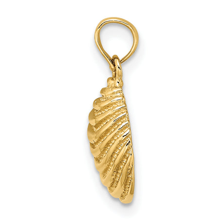 14k Yellow Gold Seashell Pendant with Detailed Scallop Shell Design, Ocean Motif, Coastal Style