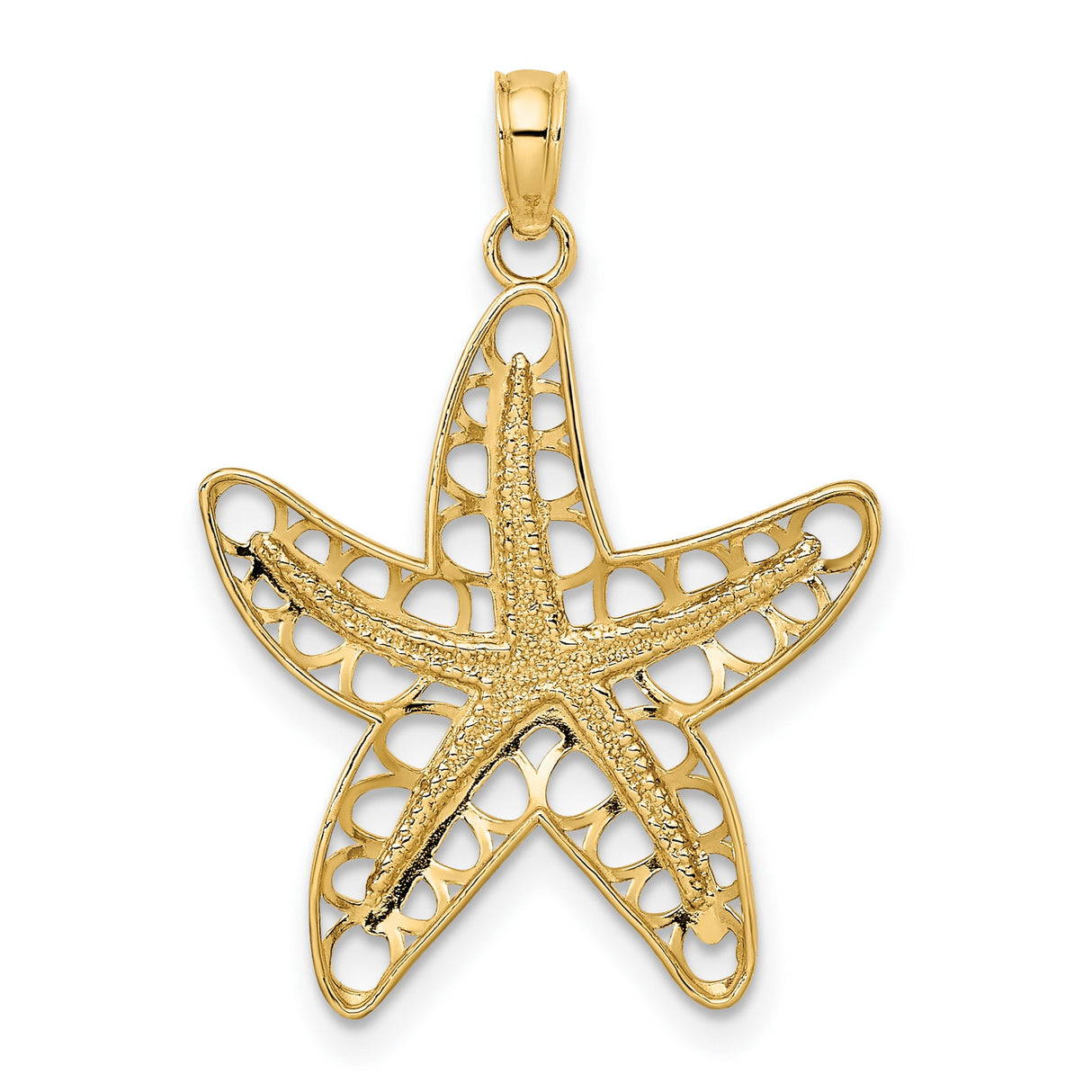 14k Yellow Gold Starfish Pendant with Filigree Openwork Design, Nautical Ocean Charm