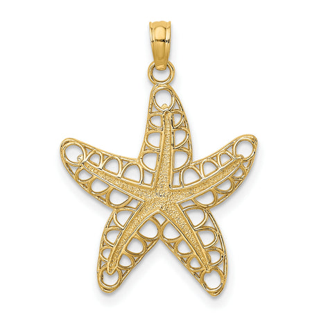 14k Yellow Gold Starfish Pendant with Filigree Openwork Design, Nautical Ocean Charm