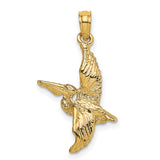 14k Yellow Gold Pelican Pendant with Flying Bird Design, Nature-Inspired Coastal Charm