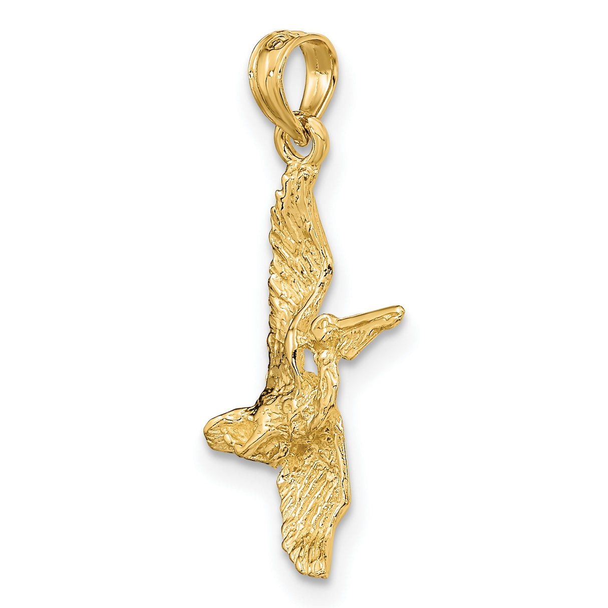 14k Yellow Gold Pelican Pendant with Flying Bird Design, Nature-Inspired Coastal Charm