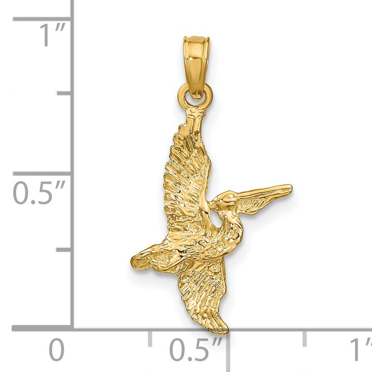 14k Yellow Gold Pelican Pendant with Flying Bird Design, Nature-Inspired Coastal Charm