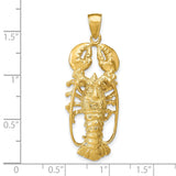 14k Yellow Gold Lobster Pendant with Detailed Claws and 3D Shell, Nautical Marine Life Charm