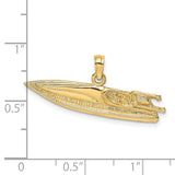 14k Yellow Gold Speedboat Pendant, Detailed Motorboat Charm, Nautical Marine Jewelry