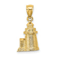 14k Yellow Gold Lighthouse Pendant with Textured Design, Nautical Symbol of Guidance and Hope